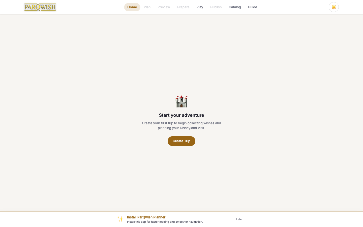 PWA Home — Create Trip