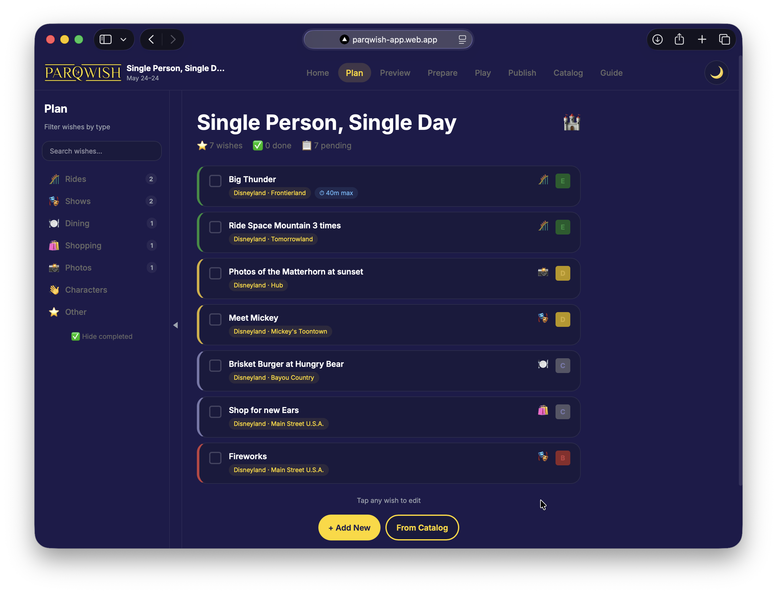 PWA Plan — Per-Person Wish List