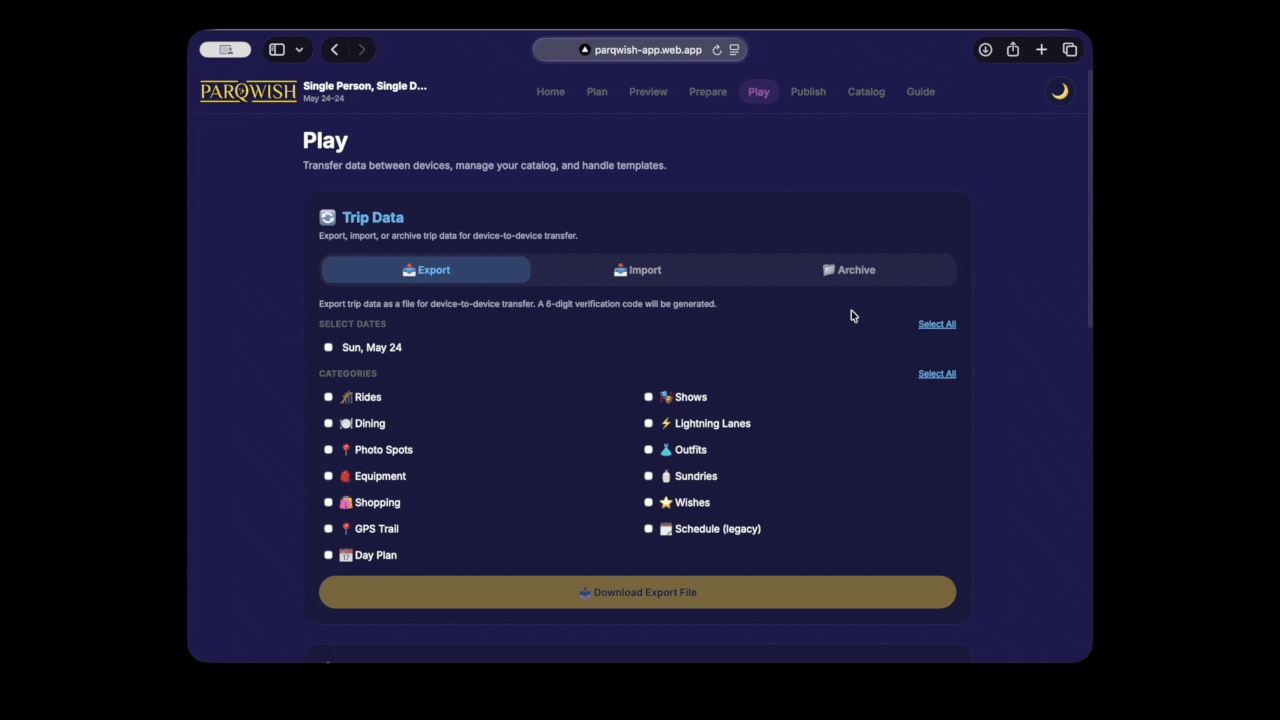 PWA Play — Export Screen
