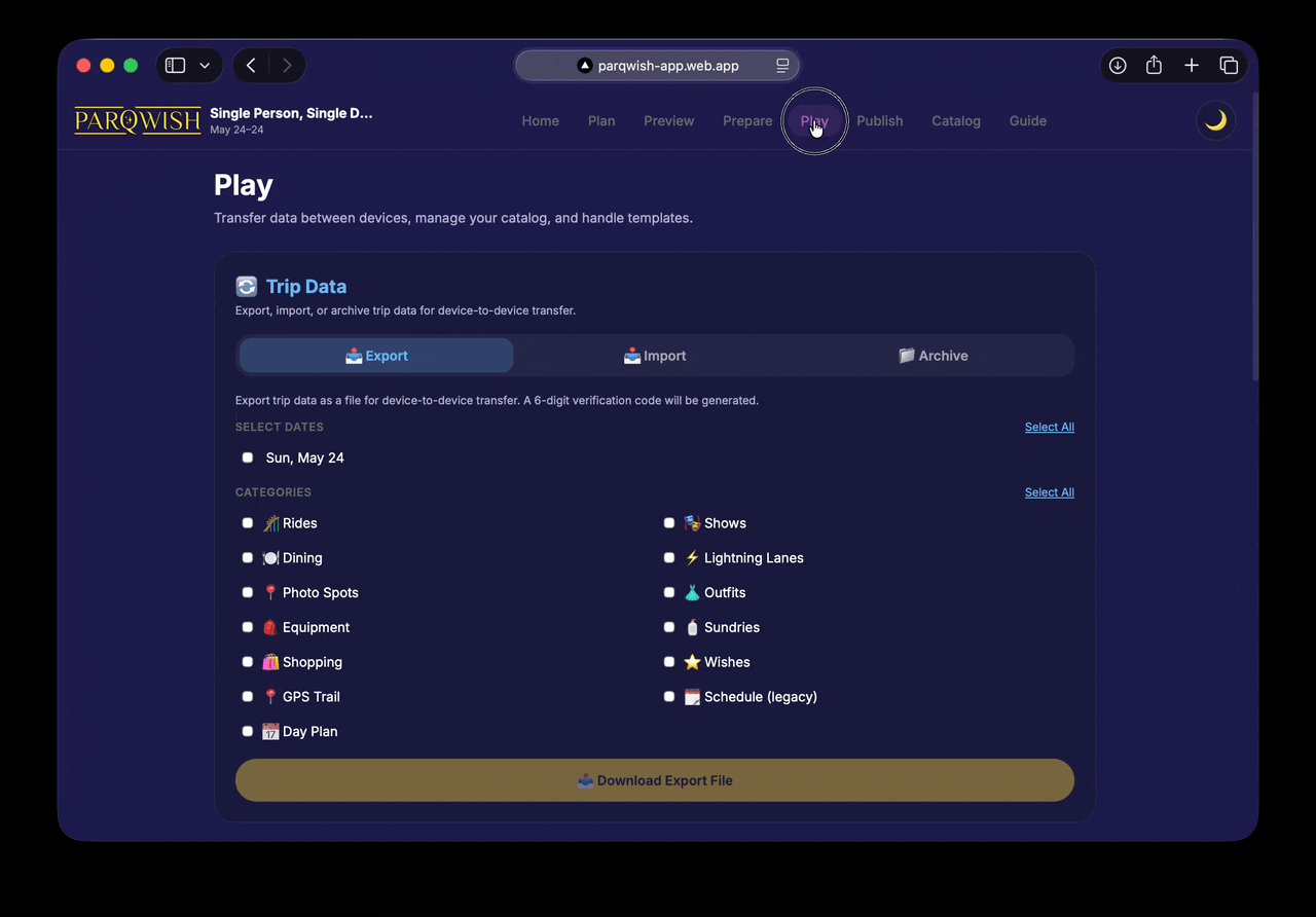 PWA Play — Import Screen