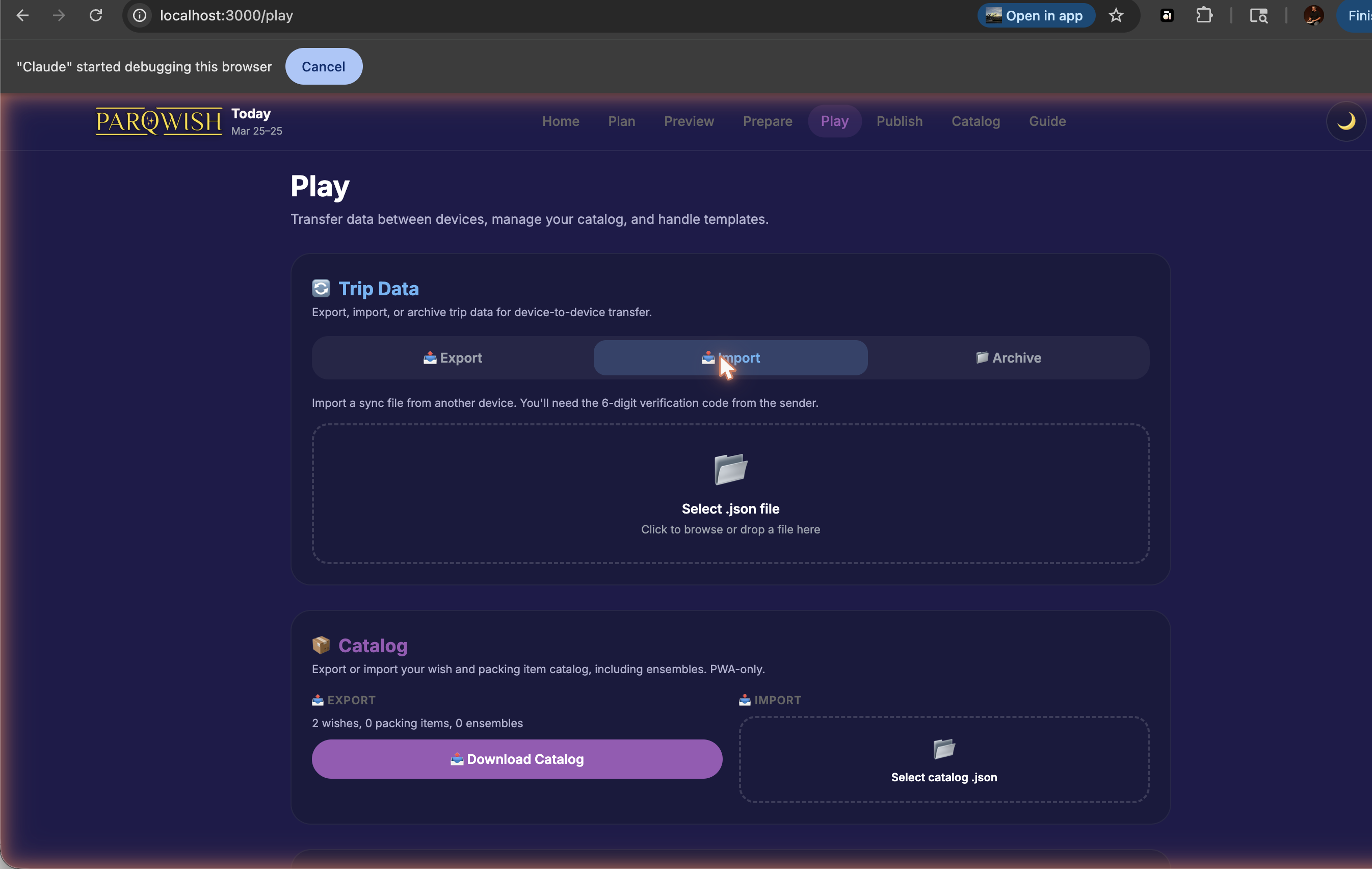 PWA Play โ Post-Trip Import