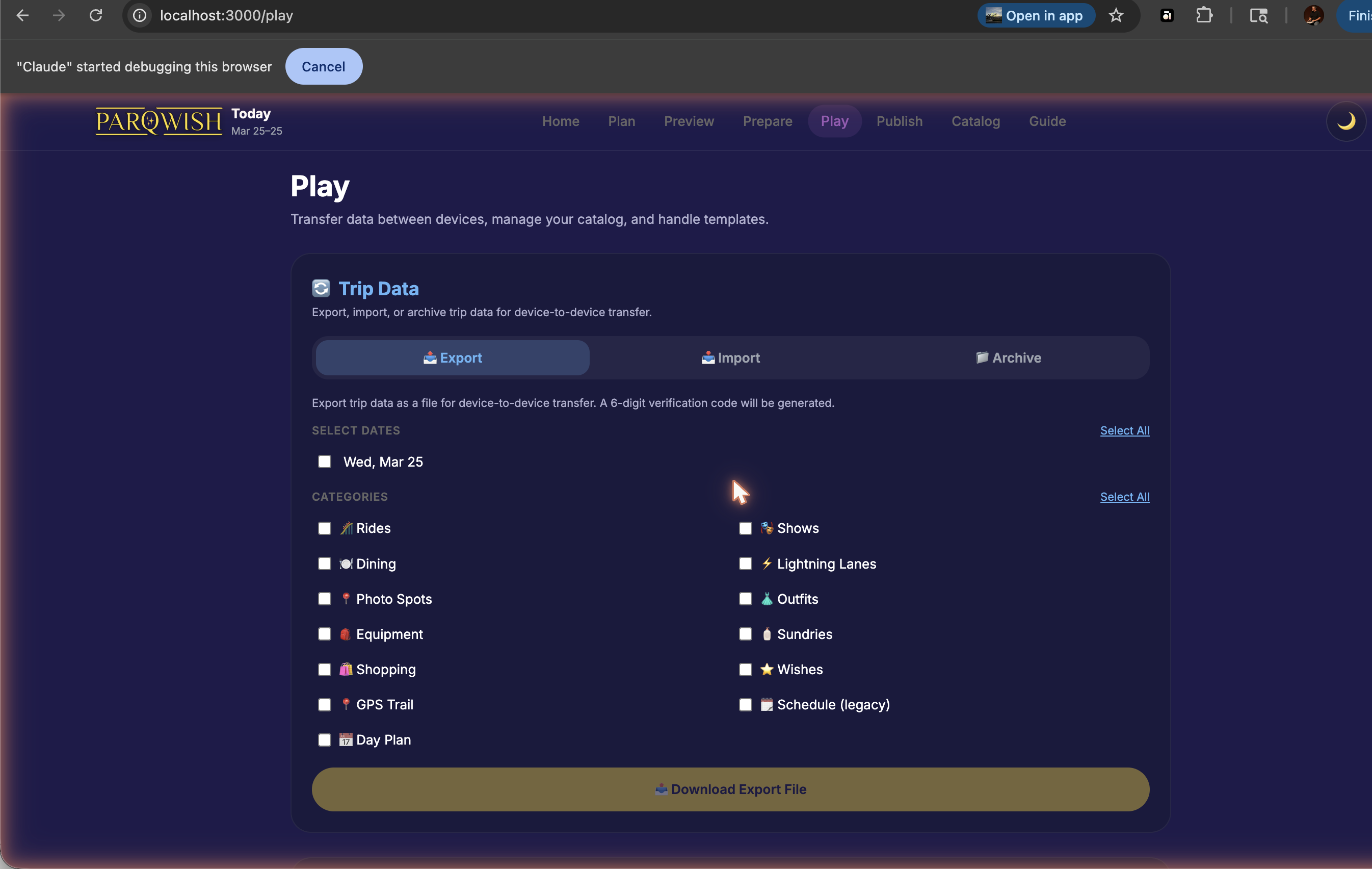 PWA Play — Pre-Trip Export