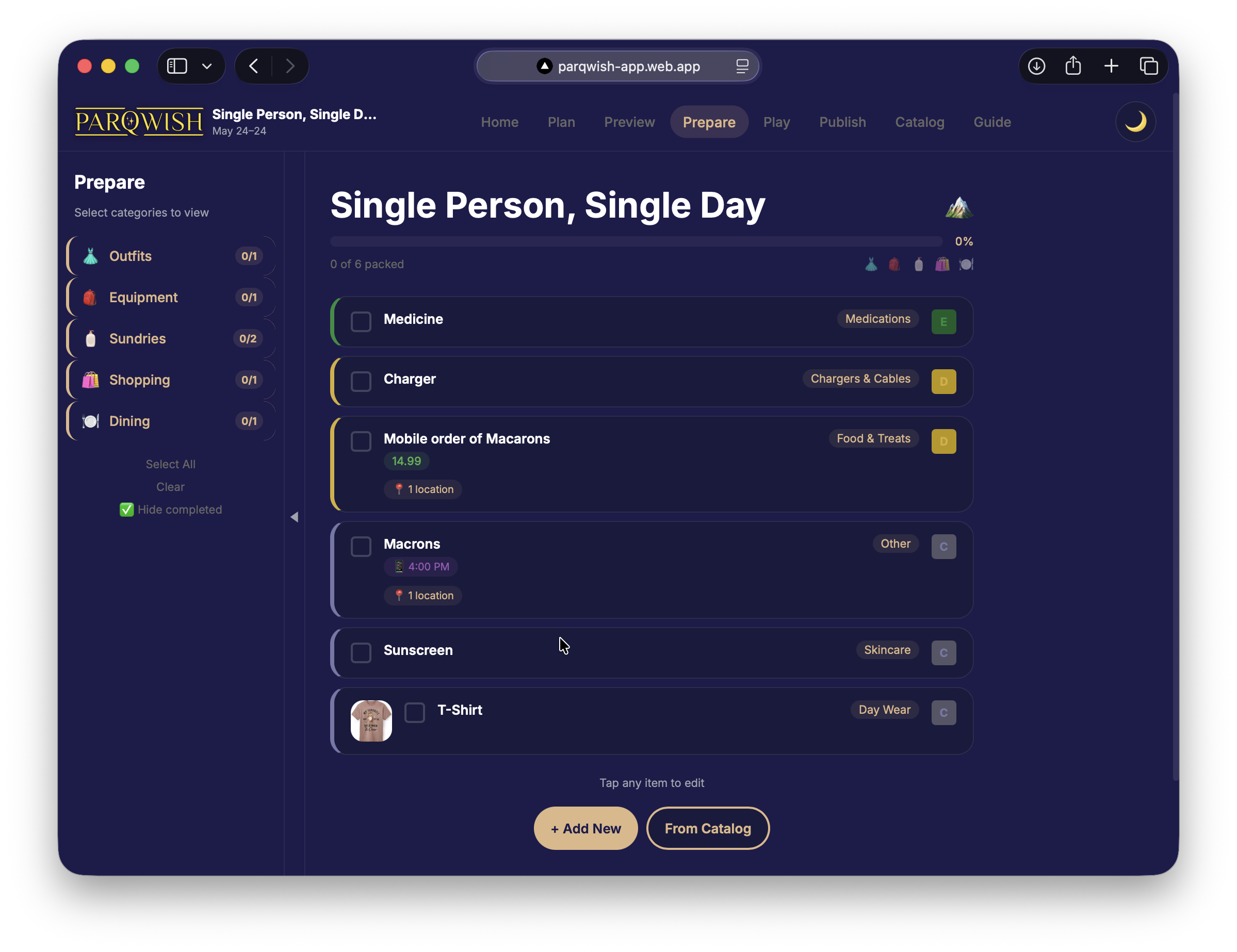 PWA Prepare — Packing Checklist